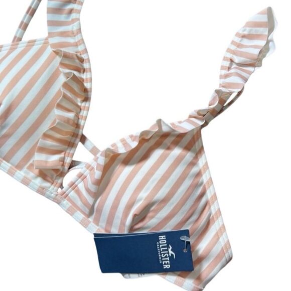 Hollister triangle push up bikini top peach stripes ruffle size small - Picture 3 of 13